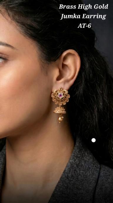 Brass high gold jumka earring AT 6 Costume jewelry suppliers in Mumbai