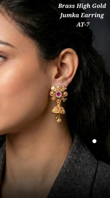 Brass high gold jumka earring AT 7 Wholesale fashion jewelry supplier in Mumbai