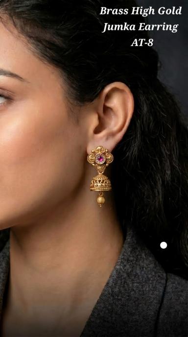 Brass high gold jumka earring AT 8 Artificial jewelry wholesalers in Mumbai