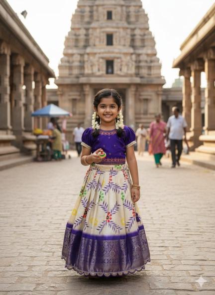 Coconut Kids Taffeta Silk Blue Surat kids lehenga market