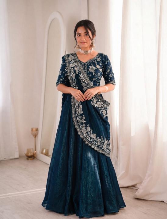 HB 191 Crunshi Rama Blue Wholesale lehenga choli market in Gujarat