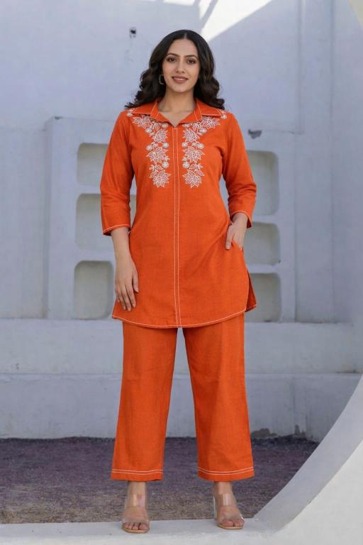 Janni cotton orange coord set 2 piece sets wholesale 