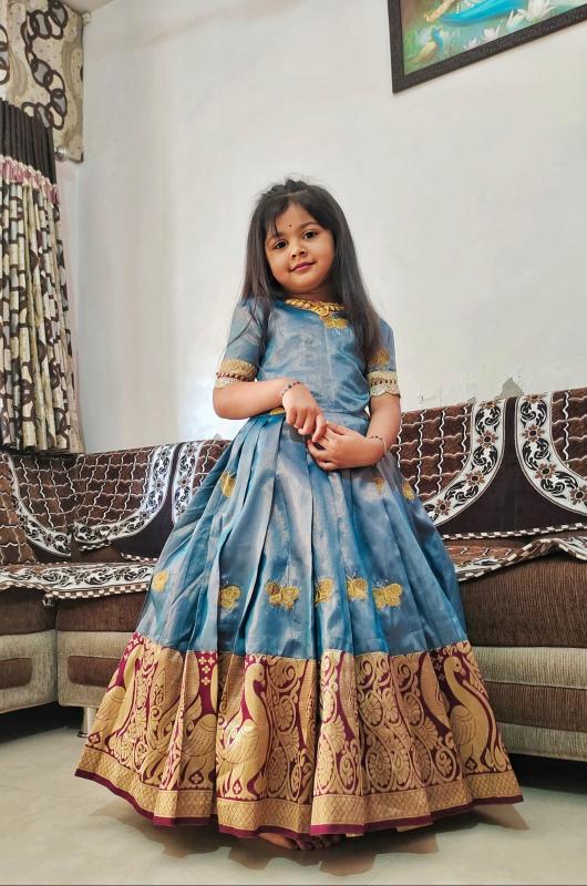 kids gown kanjivaram silk Blue Kids designer kurtis in bulk