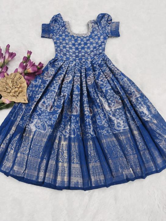 kids gown kanjivaram silk Blue Kids Kurti suppliers in Hyderabad
