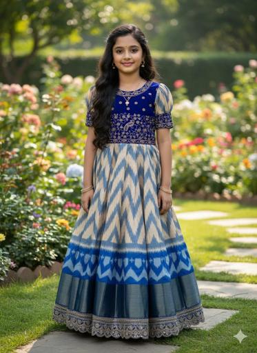 Kids gown silk Blue Bulk kids clothing supplier in Ahmedabad