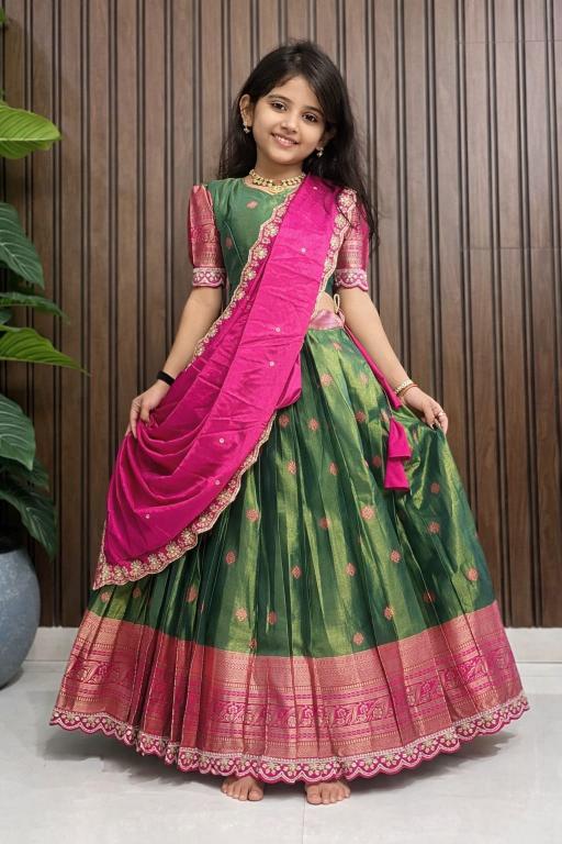 kids lehenga choli simmer silk Green Traditional lehenga choli for girls