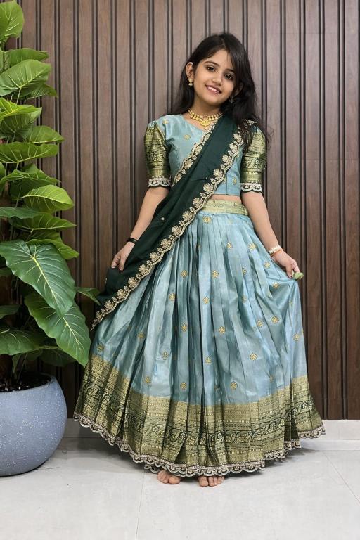 kids lehenga choli simmer silk SKy blue Kids lehenga choli manufacturer in Surat