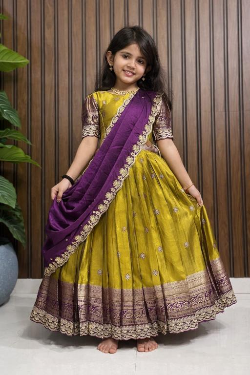 kids lehenga choli simmer silk Yellow Designer lehenga choli for kids