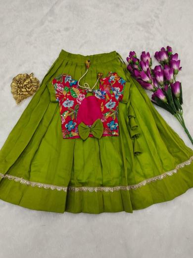 kids lehenga Cosmos silk Green Children wear manufacturer in Ahmedabad