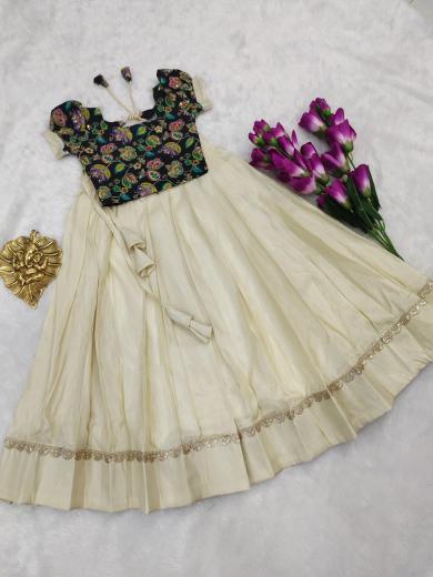 kids lehenga Cosmos silk White Best kids wear supplier in Ahmedabad