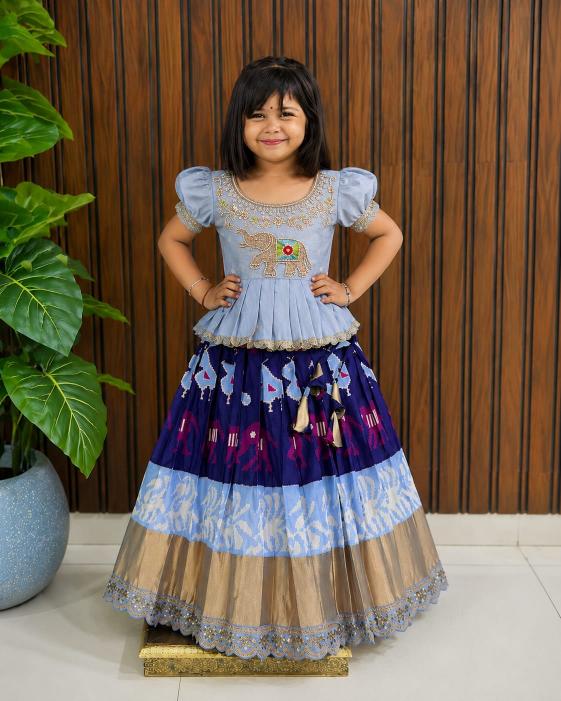 kids pure heavy silk Blue Kids lehengha suppliers in surat