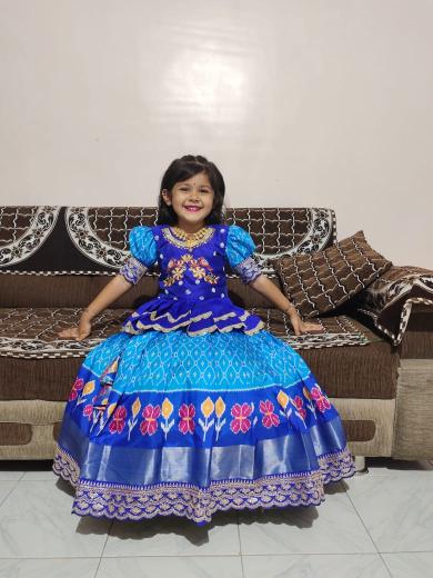 kids pure heavy silk Dark Blue Cheap kids lehengha in surat