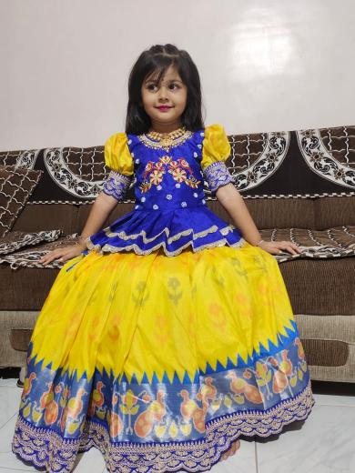 kids pure heavy silk Dark Yellow Kids lehengha dealers in surat