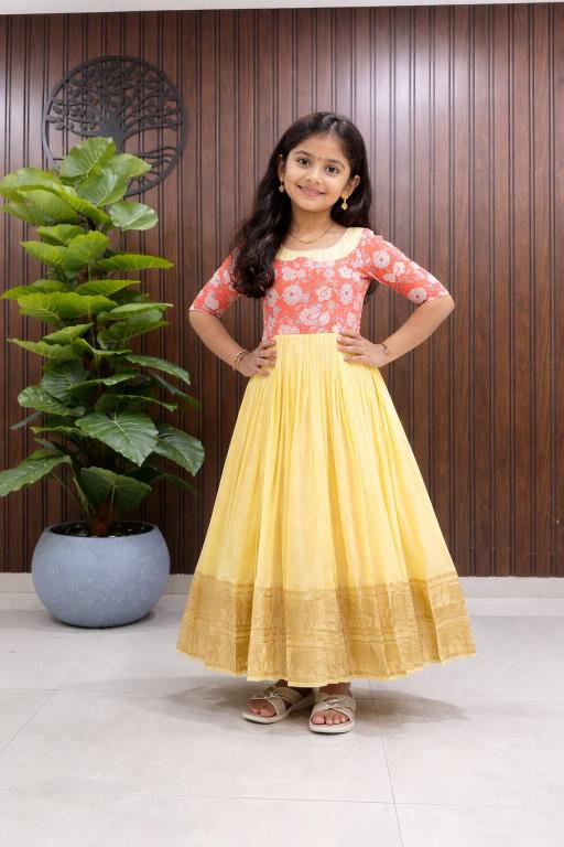 kids silk Cream Designer Gown for kids