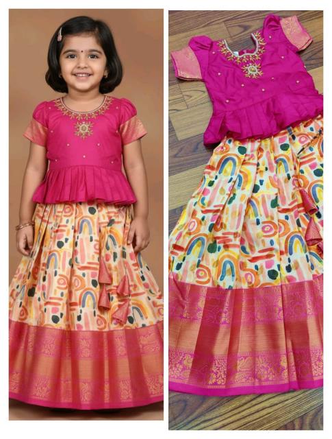 kids silk Cream Kids lehengha wholesale market in surat