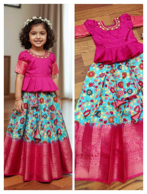 kids silk Sky Blue Wholesale kids lehengha manufacturer in surat