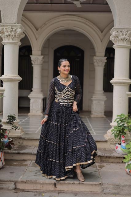 NAVRATRI KA 5047 Leheriya Black Lehenga choli resellers in Vadodara