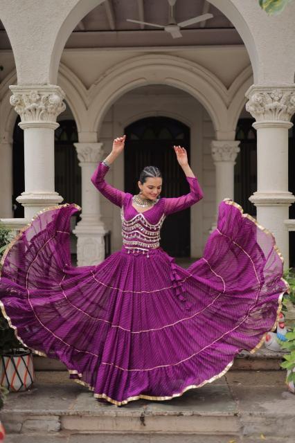 NAVRATRI KA 5047 Leheriya Purple Lehenga choli exporters in Gujarat