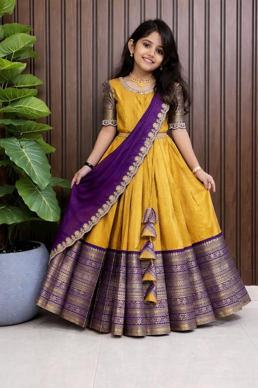 NEW LAUNCING KIDS silk Yellow Wholesale children lehenga in pune