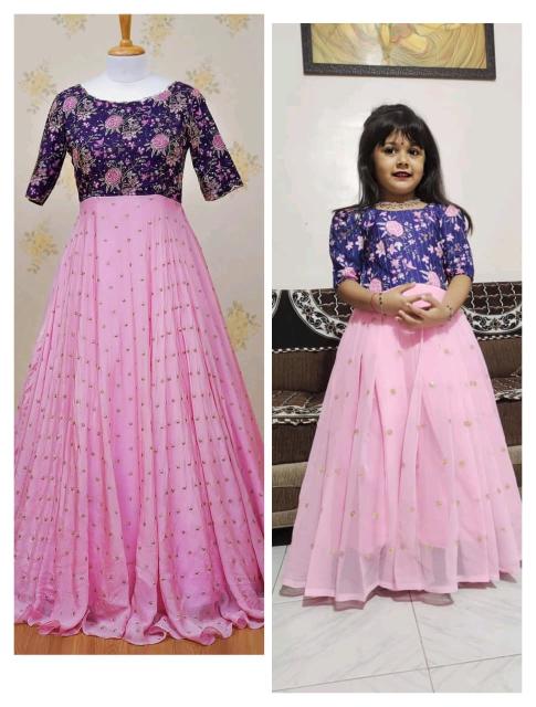 NEW LAUNCING mother daughter combo GOWN Georgette silk Light pink Children boutique clothing supplier