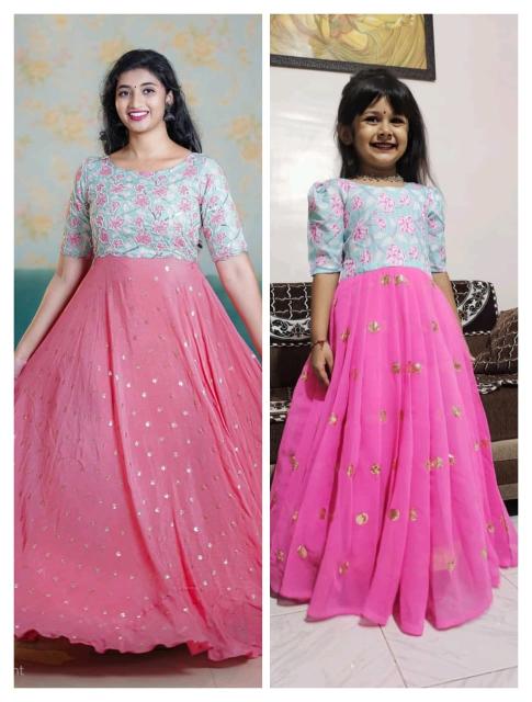 NEW LAUNCING mother daughter combo GOWN Georgette silk Pink Kids kurta pajama manufacturer