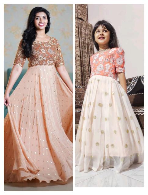NEW LAUNCING mother daughter combo GOWN Georgette silk White Children fashion clothing distributor