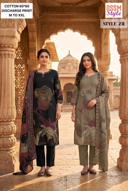 Ossm style 231 cotton 3pcs kurti palazzo wholesale 