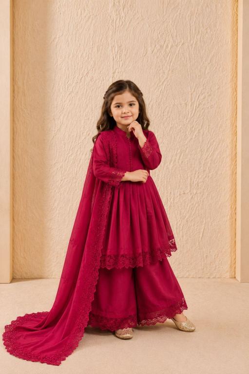 Premium Quality OC 251 Roman Sillk Red Designer kids kurti wholesale in surat