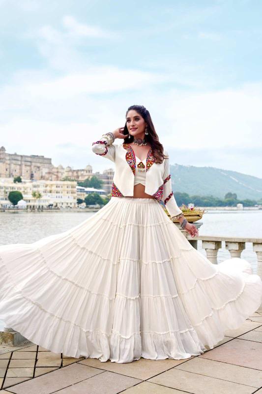 RAJUDI Rayon White Surat lehenga market