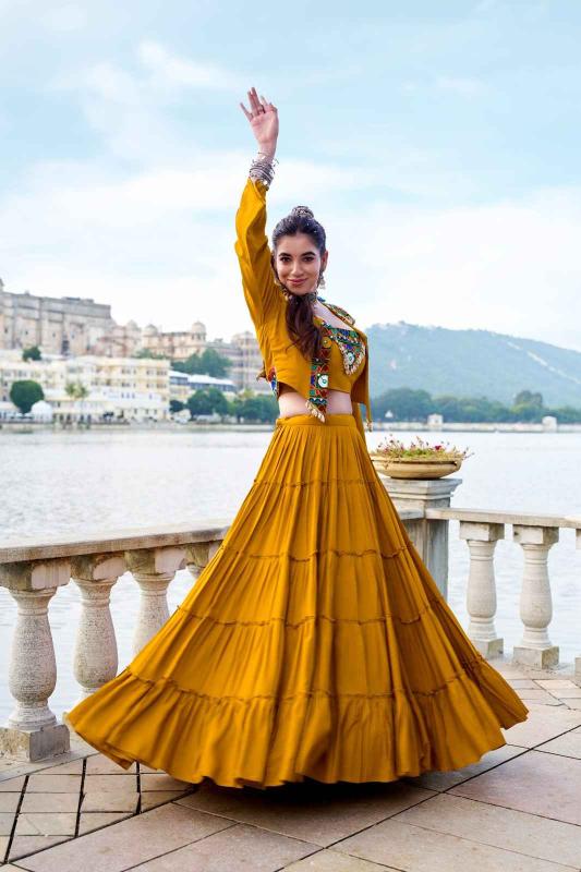 RAJUDI Rayon Yellow Lehenga choli catalogue Surat
