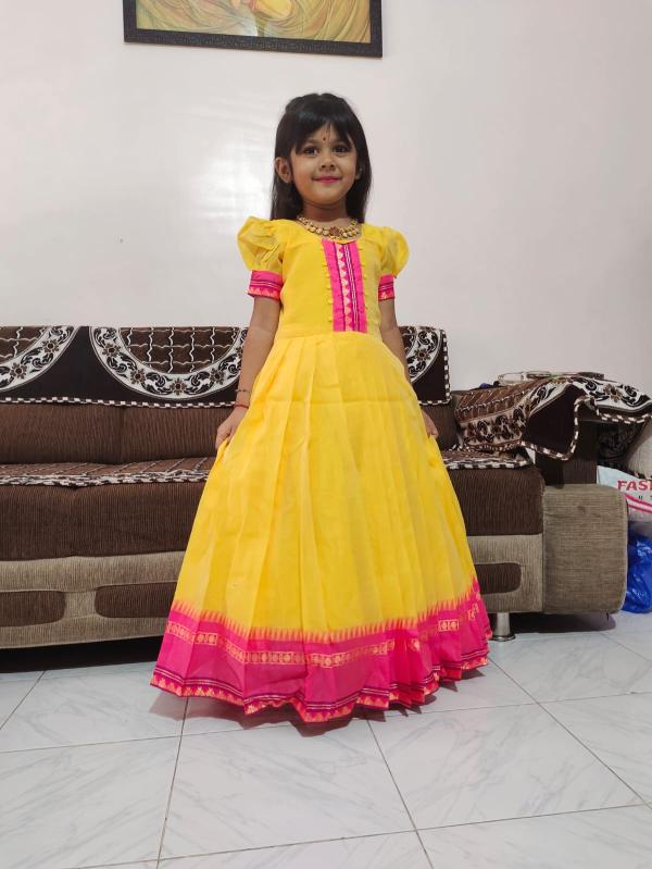 Summer gown cottan silk Yellow Kids ethnic wear manufacturer in India