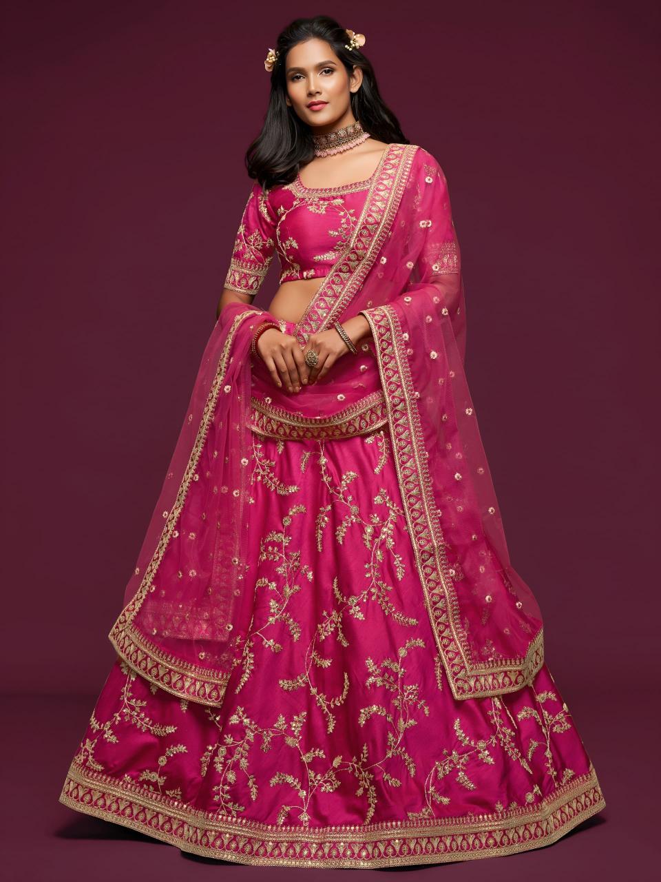 The modern vibes vol 1 Art Silk Bright Pink Lehenga Choli Manufacturers in Hyderabad
