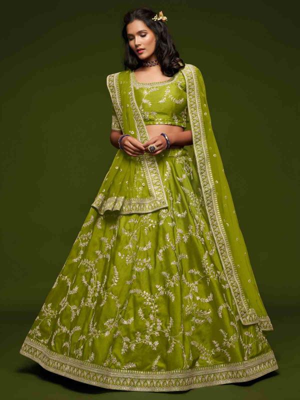 The modern vibes vol 1 Art Silk Neon Green Designer lehenga choli wholesale