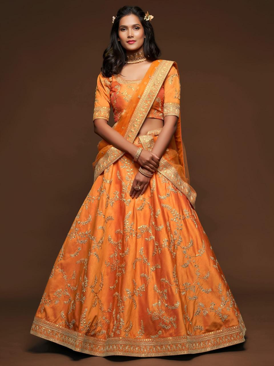 The modern vibes vol 1 Art Silk Orange Cheap Lehenga Choli in Hyderabad
