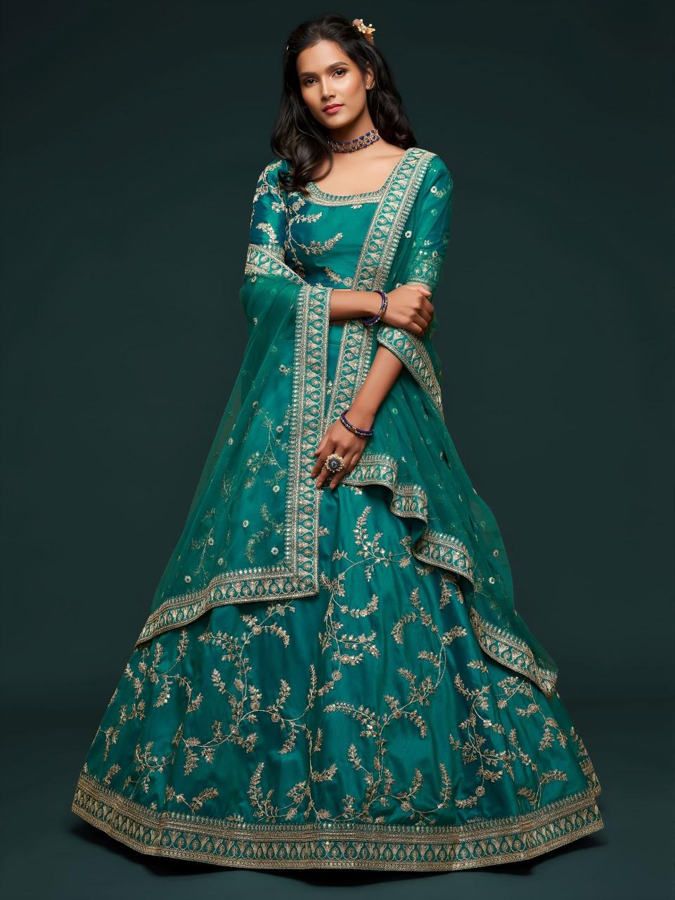 The modern vibes vol 1 Art Silk Teal green Wholesale Lehenga Market in Hyderabad