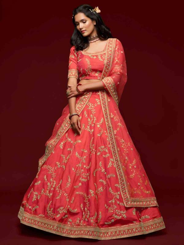 The mordern vibes vol 1 Art Silk Red Bridal lehenga choli in Pune