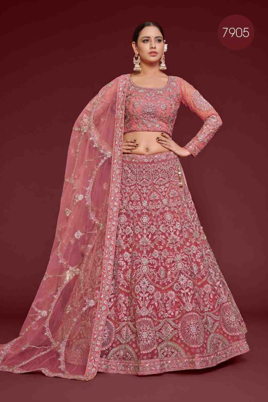 The shimmers vol 1 Soft Net Rose Pink Low cost lehenga choli wholesale