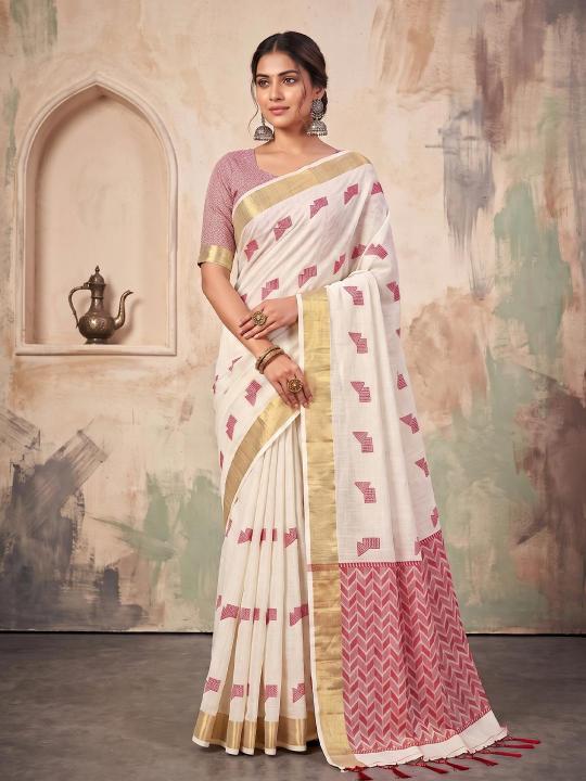 AARZOO by SHREE SHYAM FASHION fancy designer Soft LINEN COTTON fabric saree wholesale with Fancy latkan