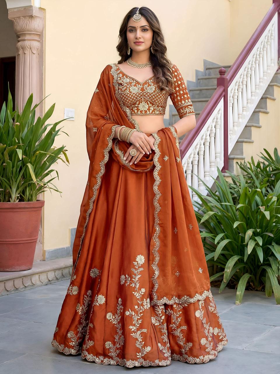 Orange 5135 Lehenga choli exporters in Ahmedabad