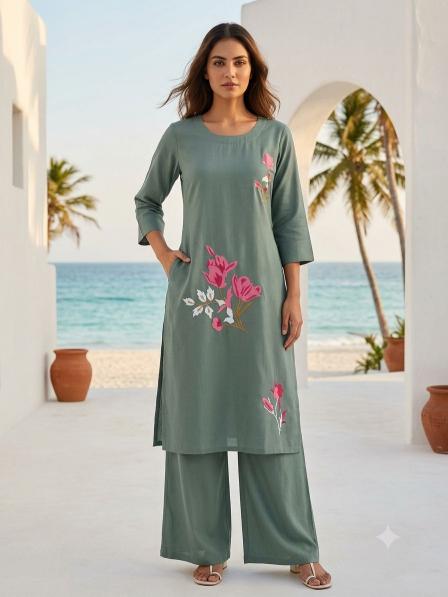 Rose flower embroidery kurtis wholesale in mumbai 