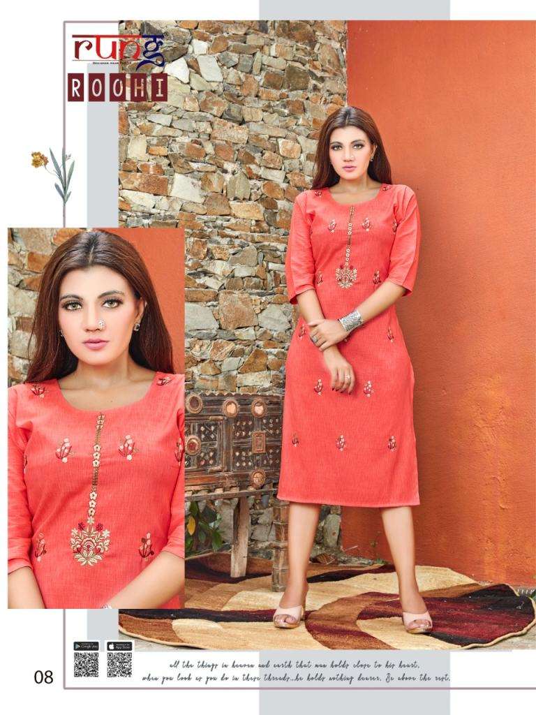 Rung presents Roohi Casual Wear Embroidery work Kurtis Catalog