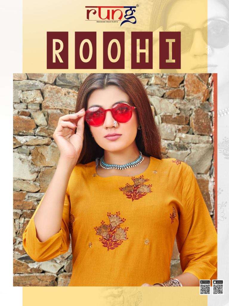 Rung presents Roohi Casual Wear Embroidery work Kurtis Catalog