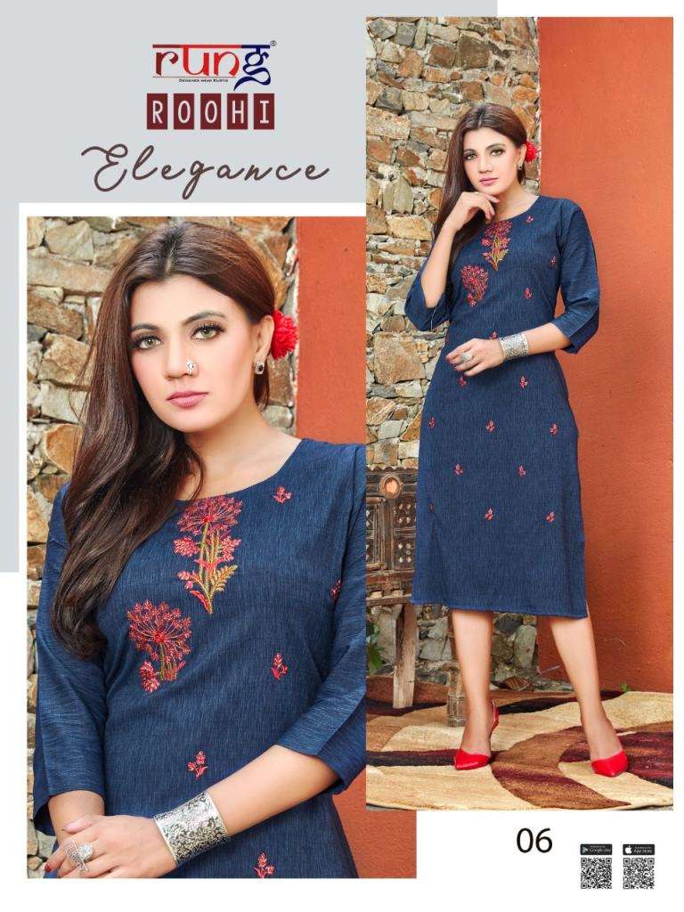 Rung presents Roohi Casual Wear Embroidery work Kurtis Catalog