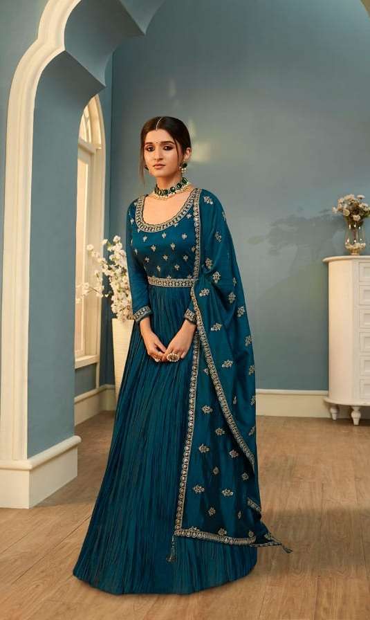 Tamanna Crushed Silk Georgette Gown With Embroidery Work With Embroidered Silk Georgette Dupatta 