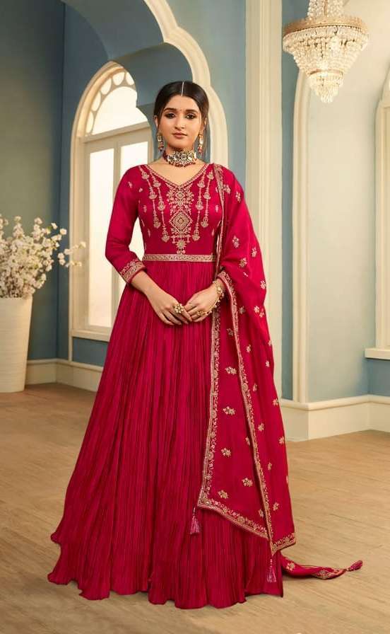 Tamanna Crushed Silk Georgette Gown With Embroidery Work With Embroidered Silk Georgette Dupatta 