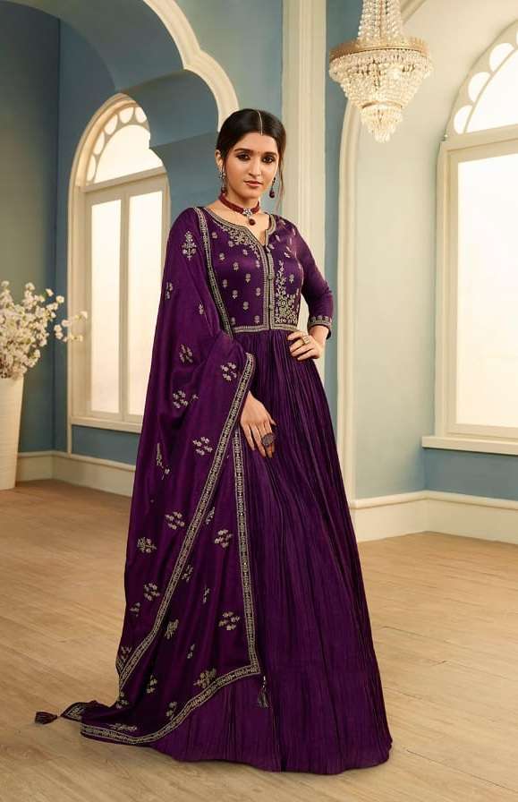 Tamanna Crushed Silk Georgette Gown With Embroidery Work With Embroidered Silk Georgette Dupatta 