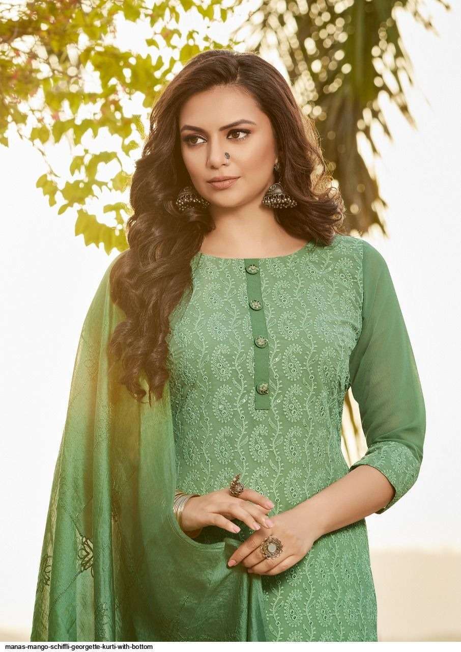 Oceanic Green Georgette Kurti Sharara Set – Famous Handicrafts