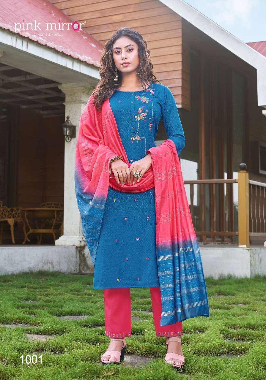 pink mirror roseberry boutique kurti collection wholesale kurti pent duppta 