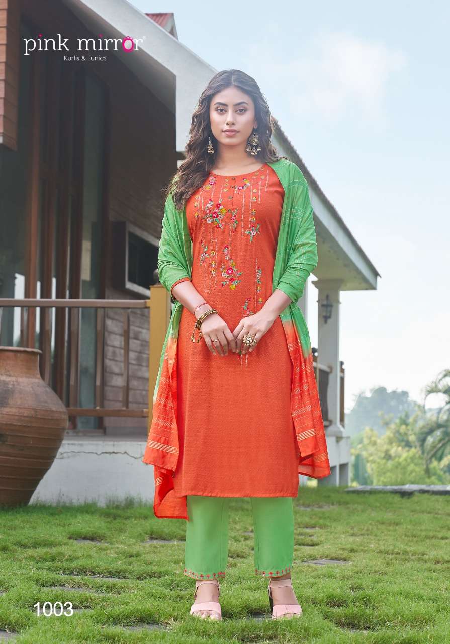 pink mirror roseberry boutique kurti collection wholesale kurti pent duppta 