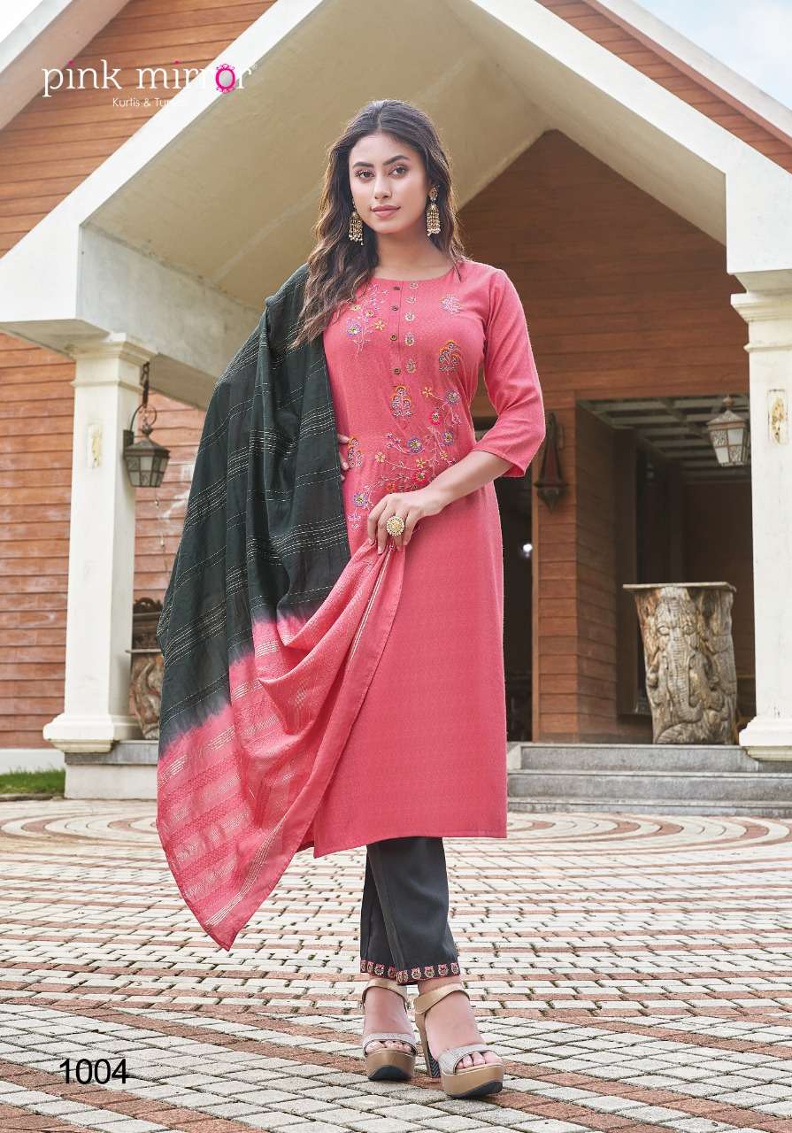 pink mirror roseberry boutique kurti collection wholesale kurti pent duppta 
